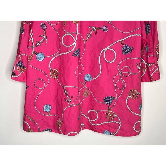 Tyler Boe Cotton Sailboat Shell Rope Pink Button Down Top Size M - Picture 3 of 11